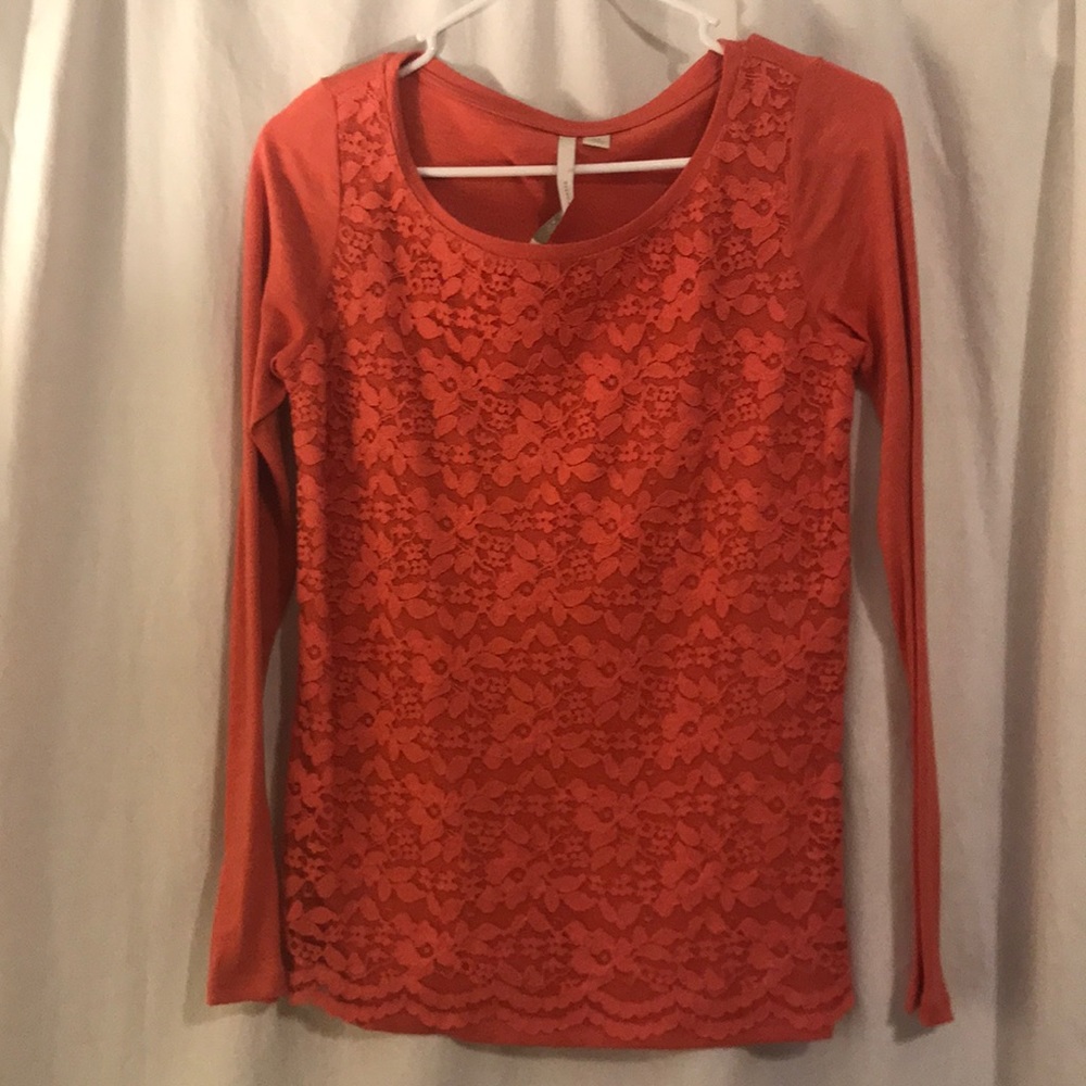 Lauren Conrad coral lace long sleeve top
